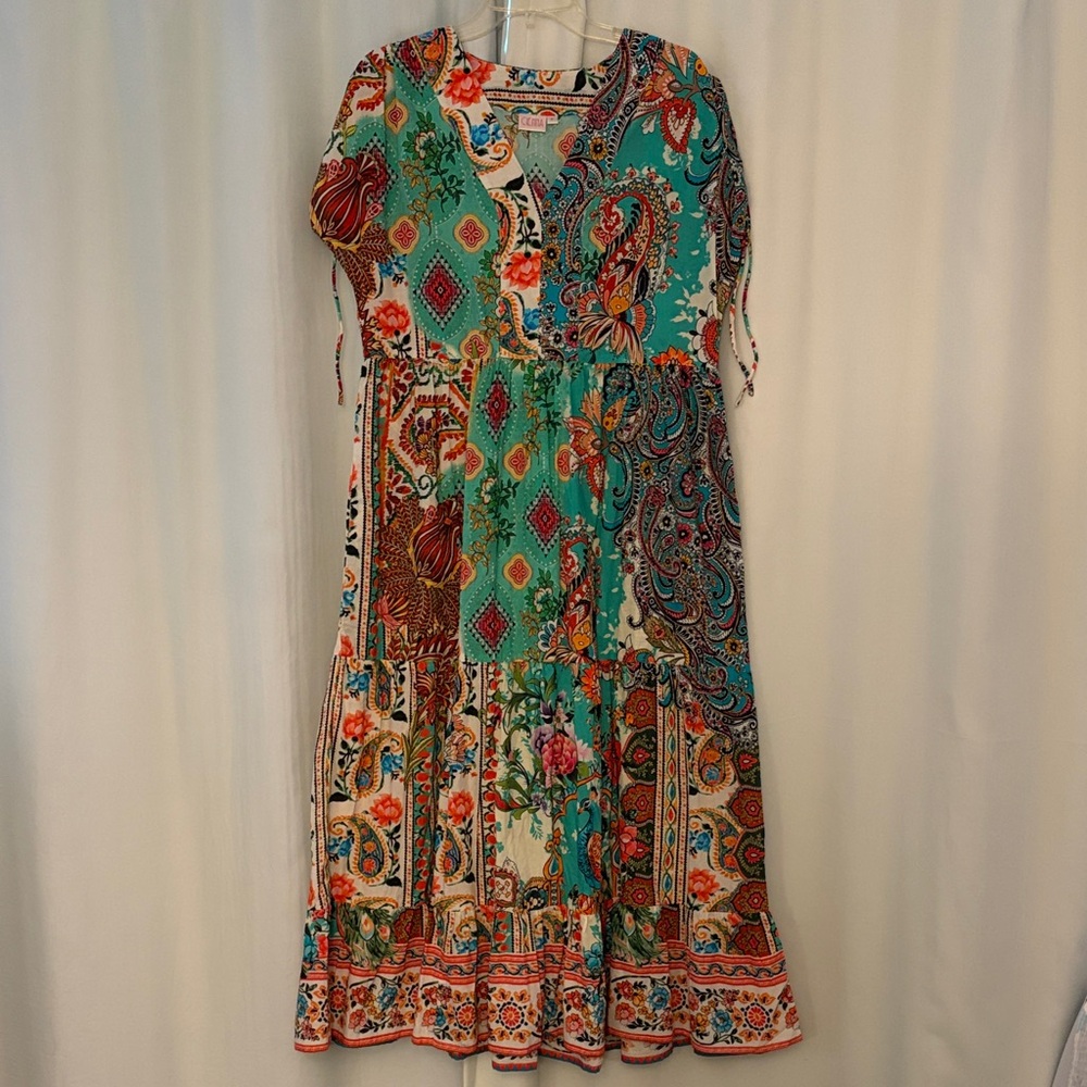 Cienna Women’s Boho‎ Floral Multicolor Cotton Maxi Dress, size small